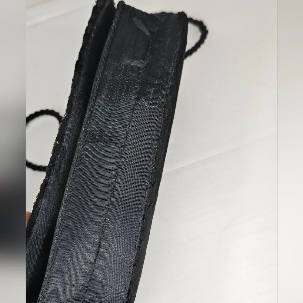 Stunning Vintage Black Peacock Clutch – Gold Bead Embroidery, Evening Bag - Picture 7 of 10